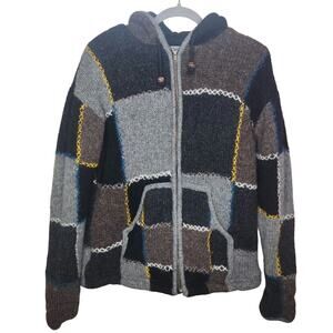 EzHippie patchwork 100% New Zealand wool jacket size large Boho hippie Nepal